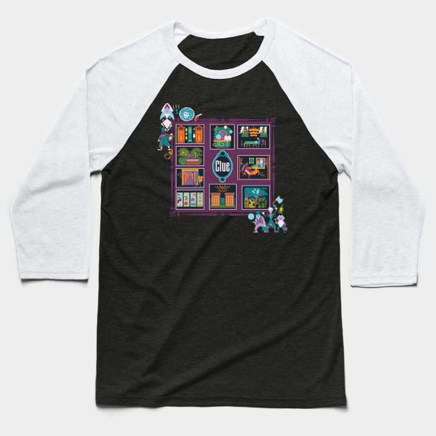 Haunted Mansion Clue Baseball T-Shirt by SurefootDesigns